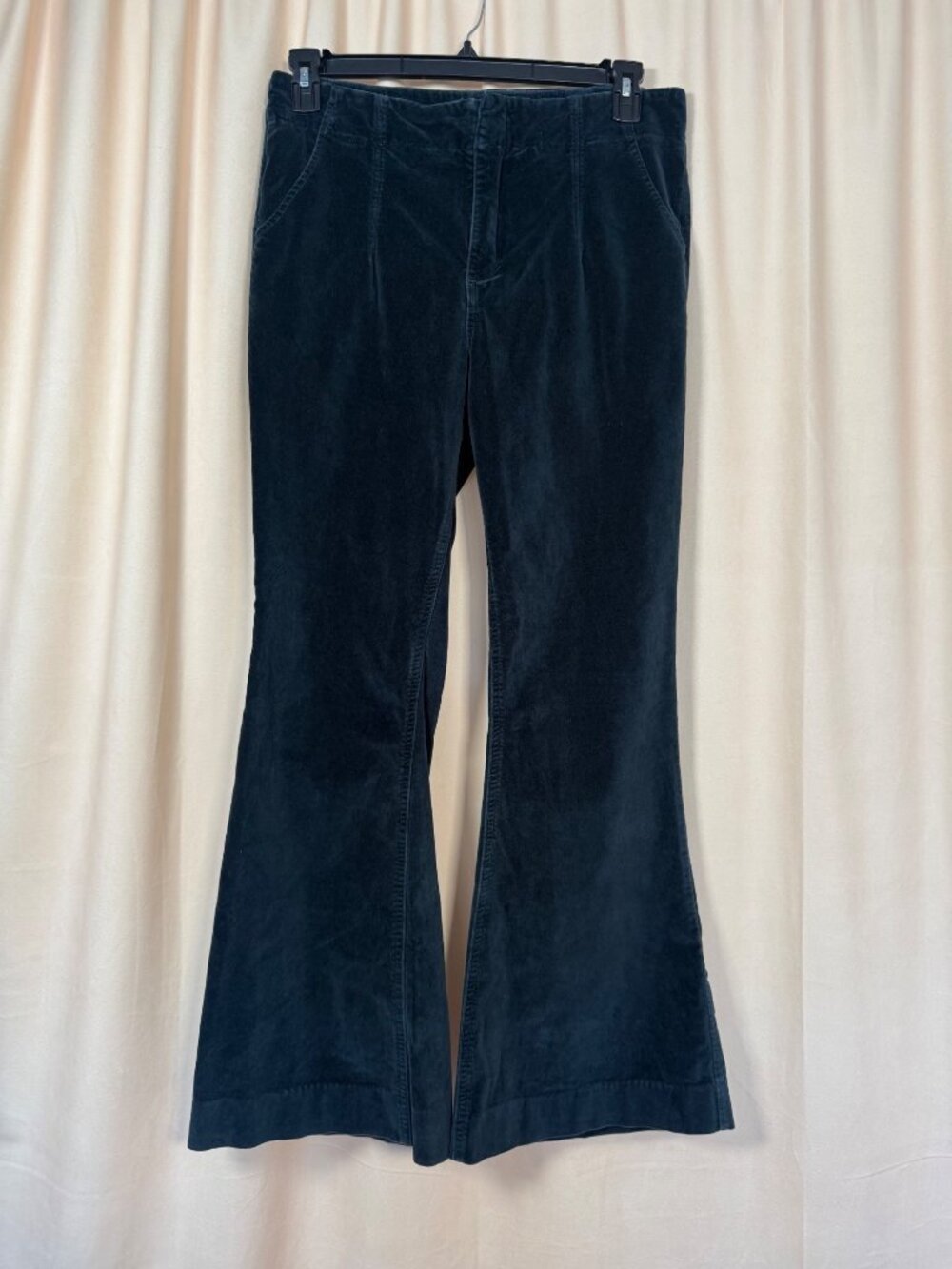 Free People Dark Green Velvet Flare Pants High Rise Whimsigoth Gothic Boho 31